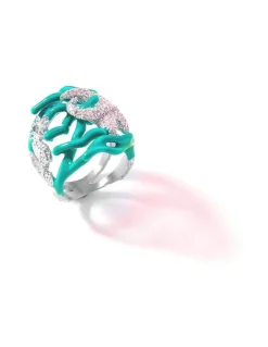 Misis Reef Party Anello Argento rodiato, Smalto corallo turchese e Zirconi AN02905T